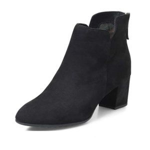 YDN Black Closed Round Toe Chelsea Block Low Heel Back Zipper Ankle Boots